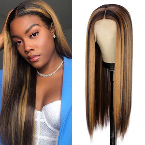 Inez Black & Blonde Highlights Straight T-Part Synthetic Lace Front Wig