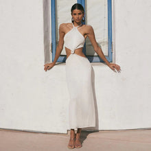 Load image into Gallery viewer, Sexy Knit White Cut Out Backless Halter Maxi Dress