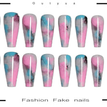 Load image into Gallery viewer, Cotton Candy Tie-dyed Coffin Shape Press On Nails