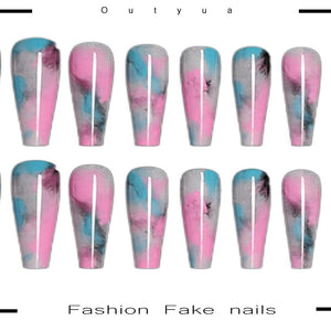 Cotton Candy Tie-dyed Coffin Shape Press On Nails