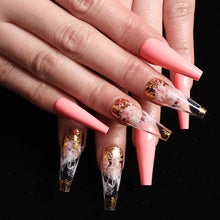 Load image into Gallery viewer, Pink &amp; White Marble Inspired Gold Press on Nails