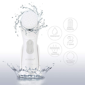 Waterproof Spinning Facial Cleansing Brush Set with Holder and 6 Brush Heads for Gentle Exfoliation, Deep Cleansing, and Massaging