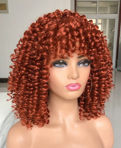 Kinky Curly Copper Red With Bang Synthetic Wig