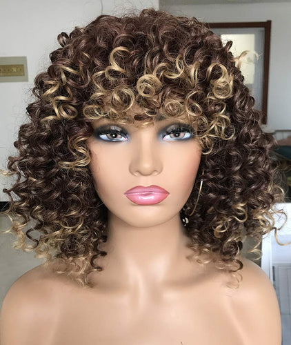 Audrey Blonde Ombre Curly Afro Wig with Bangs