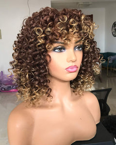 Audrey Afro Kinky Blonde Ombre Curly Wig with Bangs