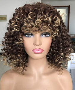 Audrey Afro Kinky Blonde Ombre Curly Wig with Bangs