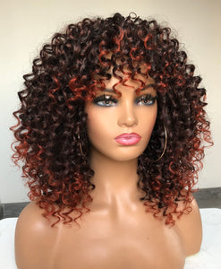 Faith Afro Kinky Ombre Copper Red Curly Wig with Bangs