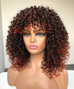 Faith Afro Kinky Ombre Copper Red Curly Wig with Bangs