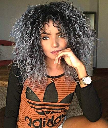 Kemi Ombre Gray Curly Afro Wig with Bangs
