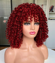 Load image into Gallery viewer, Arial Wine Red Curly Afro Wig with Bangs