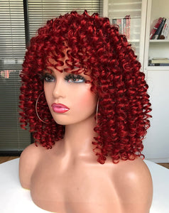 Arial Wine Red Curly Afro Wig with Bangs