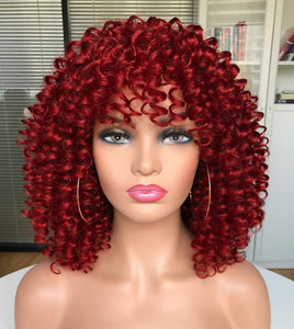 Arial Afro Kinky Wine Red Curly Wig with Bangs