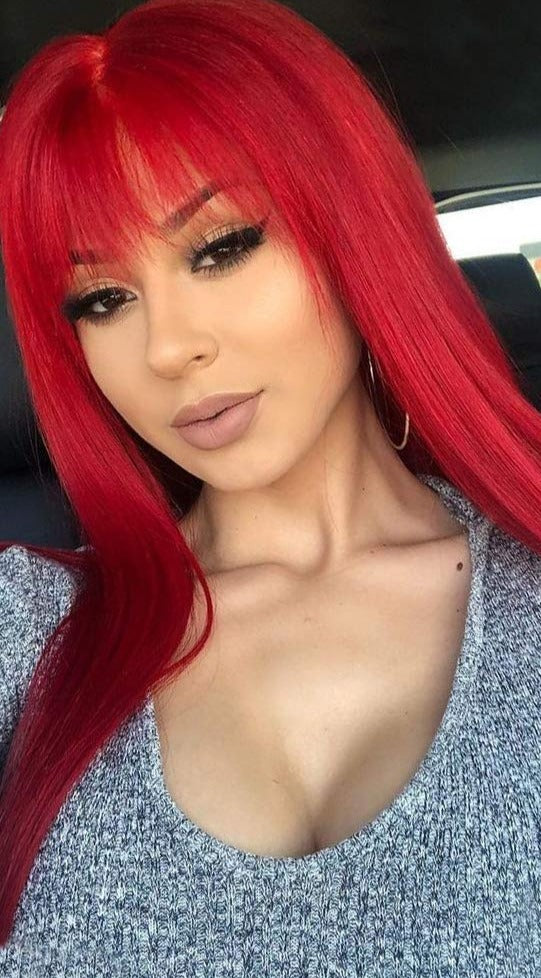 Britney Red Long & Straight Synthetic Wig with Bangs