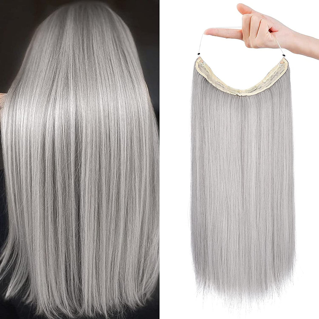 Platinum Silver & White Mixed Synthetic  Halo Hair Extensions