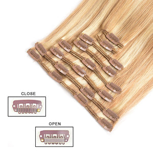 Heather 14 Inches Blonde With Highlights Double Straight Human Hair Clip-In Extensions
