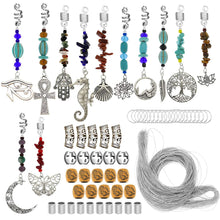 Load image into Gallery viewer, Natural Chakra Vintage Silver 62Pcs Dreadlock Hair Rings Jewelry