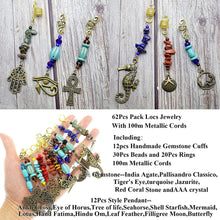 Load image into Gallery viewer, Natural Chakra Vintage Gold 62Pcs Dreadlock Hair Rings Jewelry