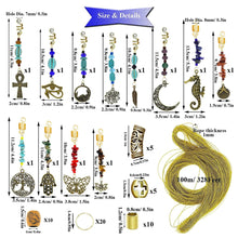 Load image into Gallery viewer, Natural Chakra Vintage Gold 62Pcs Dreadlock Hair Rings Jewelry