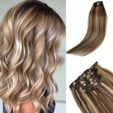 Load image into Gallery viewer, Heidi Blonde with Brown Balayage Straight Human Hair Clip-In Extensions
