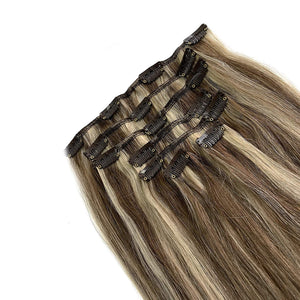 Heidi Blonde with Brown Balayage Straight Human Hair Clip-In Extensions