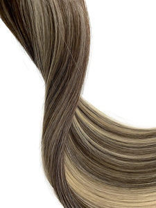 Kelsie Brown with Blonde Highlights Silky Straight Human Hair Clip-In Extensions