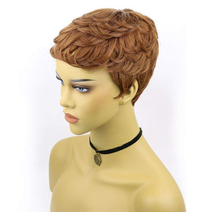 Auburn Pixie Cut Human Hair Curly Wig
