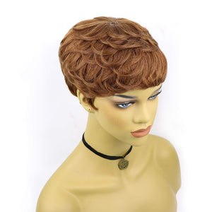 Auburn Pixie Cut Human Hair Curly Wig