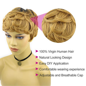 Halle Berry Pixie Cut T1B/30# Short Human Hair Wig
