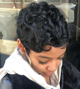 Short & Sassy Curly Pixie Cut Style Human Hair Wig