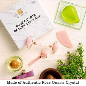 Rose Quartz Facial Roller, Mini Eye Roller & Gua Sha Set