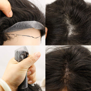 Men’s Black Toupee Ultra Transparent Thin Skin PU Replacement Hair Pieces