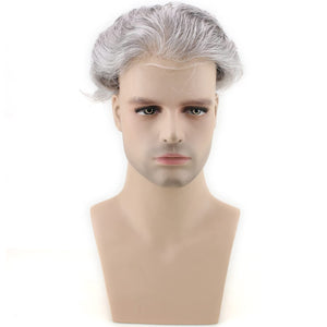 White & Gray 20/80 Percent 6 Inches Straight European Human Hair Lace Front Toupee for Men