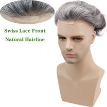 Load image into Gallery viewer, Mixed White and Gray 6 Inches Straight European Human Hair Lace Front Toupee for Men