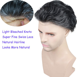 Mixed Gray 6 Inches Straight European Human Hair Lace Front Toupee for Men