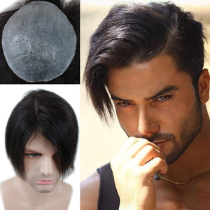Men’s Natural Black Toupee Ultra Transparent Thin Skin PU Replacement Hair Pieces