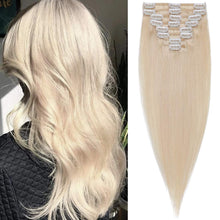 Load image into Gallery viewer, Platinum Blonde Straight Human Hair 18-20 Inches Clip-In Hair Extensions