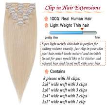 Load image into Gallery viewer, Platinum Blonde Straight Human Hair 18-20 Inches Clip-In Hair Extensions
