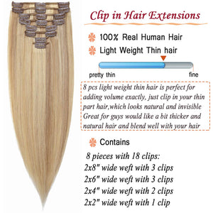 Kristen Bleach Blonde Straight Human Hair 18-20 Inches Clip-In Hair Extensions