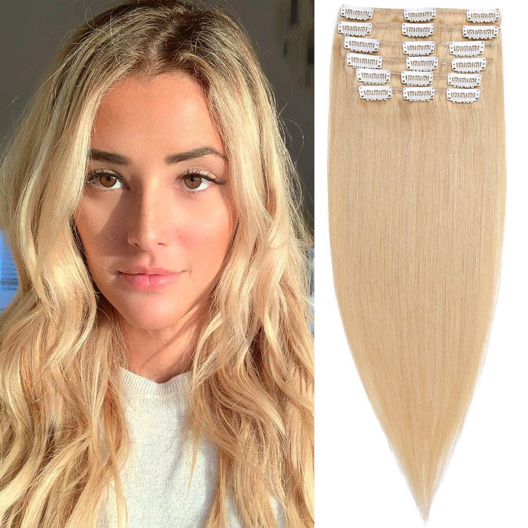 Natural Blonde Straight Human Hair 18-20 Inches Clip-In Hair Extensions