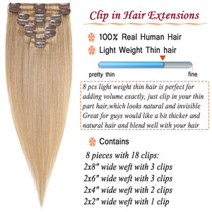 Megan Dark Blonde Straight Human Hair 18-20 Inches Clip-In Hair Extensions