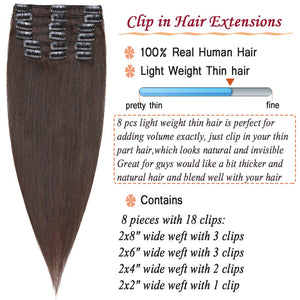 Madison Dark Brown Straight Human Hair Clip-In Extensions