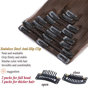 Madison Dark Brown Straight Human Hair Clip-In Extensions