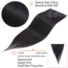 Load image into Gallery viewer, Jet Black Straight Human Hair 18-20 Inches Clip-In Hair Extensions