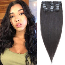 Load image into Gallery viewer, Sofia Natural Black Straight Human Hair Clip-In Hair Extensions