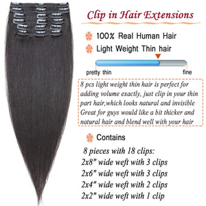 Sofia Natural Black Straight Human Hair Clip-In Hair Extensions