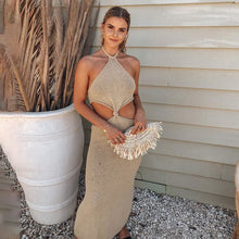 Load image into Gallery viewer, Sexy Knit Beige Cut Out Backless Halter Maxi Dress