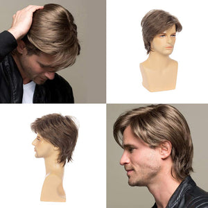 Chad Short Brown Layered Synthetic Men's Wig