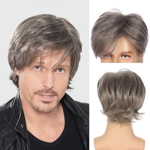 Zackery Grey Synthetic Layered Men's Wig