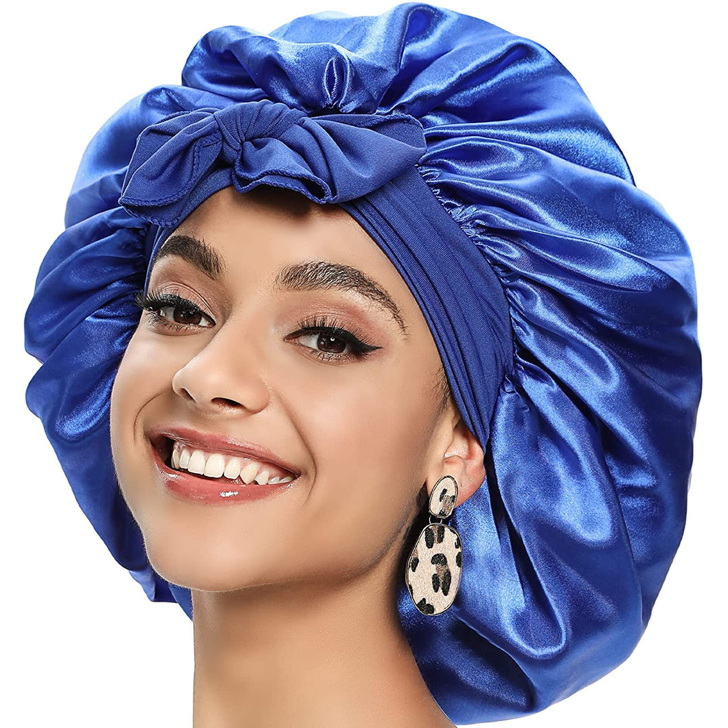 Bella Chic Royal Blue Silky Satin Double-Lined Bonnets