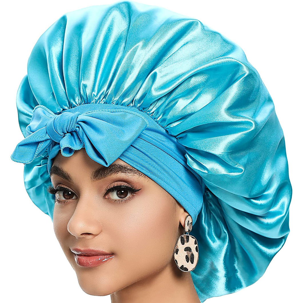 Bella Chic Sky Blue Silky Satin Double-Lined Bonnets